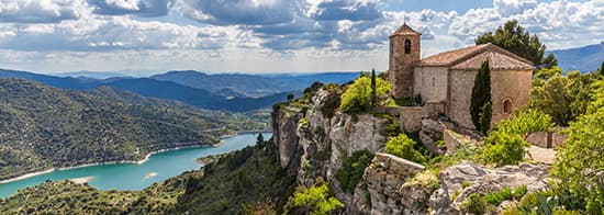 Reblandschaft und Burg an See