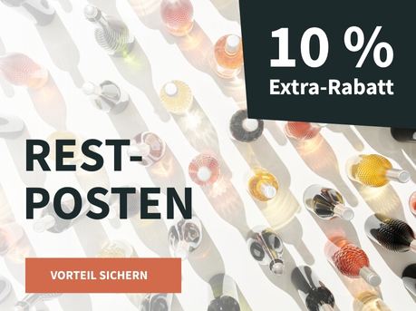 Meravino Weinaktion mit dem Slogan "Restposten". Im Hintergrund mehrere Flaschen Wein auf weißem Untergrund. Hinweis auf "10 % Extra-Rabatt". Unten Button "Vorteil sichern".