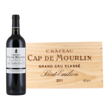 6 Flaschen Château Cap de Mourlin Saint-Émilion Grand Cru Classé 2011 in original Holzkiste | KI-generiert