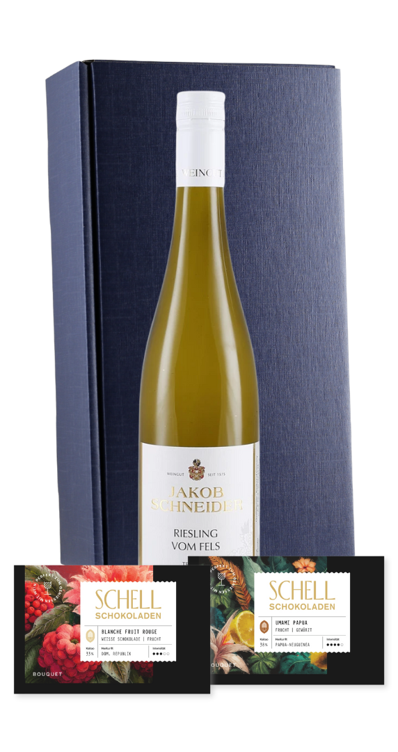 Geschenkpaket Weißwein (1*Wein + 2* Schokolade im Geschenkkarton)